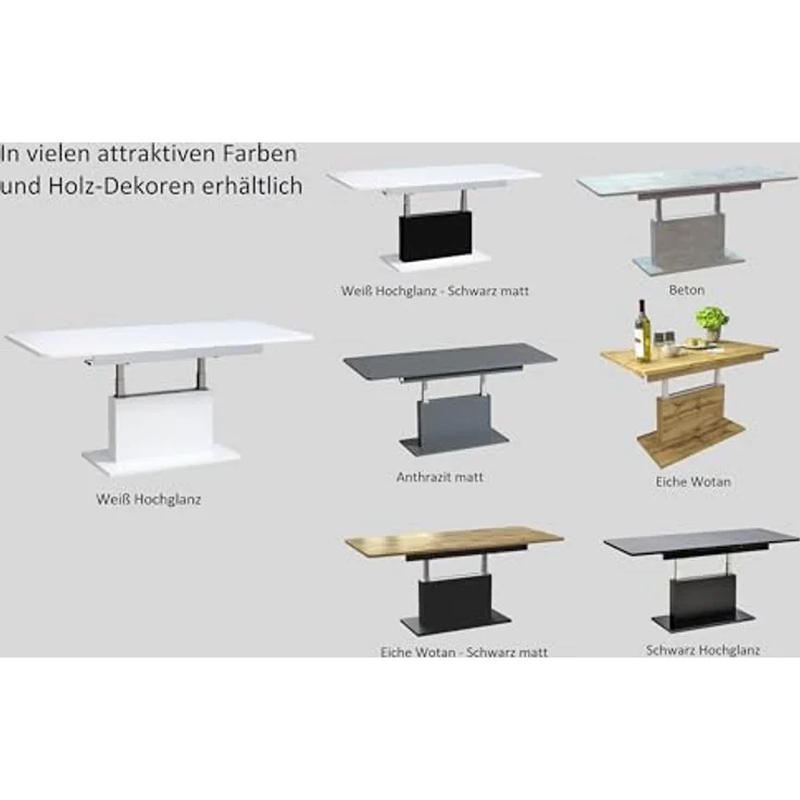 designimpex Couchtisch DC-1, Weiß Hochglanz, ausziehbar und höhenverstellbar, rechteckig 126x58-75 cm, Wohnzimmertisch – Bild 7