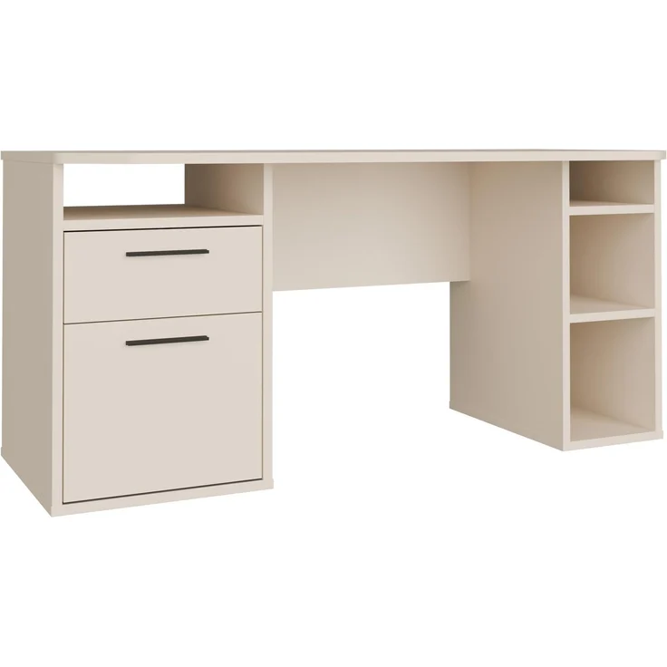 Forte TEZAUR Schreibtisch 160, moderner Schreibtisch mit Schublade, Tür und vielen Fächern, Jugendzimmer, Büro, Holzwerkstoff, Kaschmir Beige, 160 cm breit x 75,7 cm hoch x 72 cm tief
