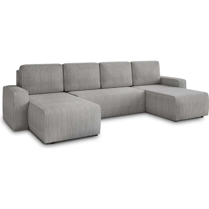 Wohnlandschaft mit Schlaffunktion Roma - U-Form Couch, Schlafsofa mit Bettkasten, Couchgranitur mit Bettfunktion, Big Sofa, Cord Stoff (Grau (Poso 110))