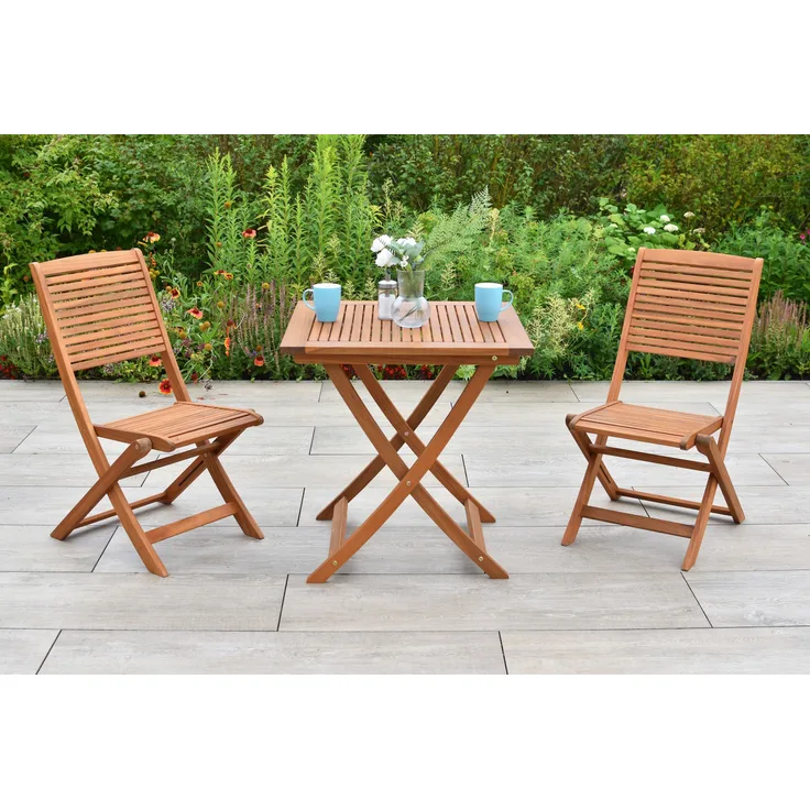 Bali Gartenmöbel Set 3tlg, 2 Klappstühle, Klapptisch 70 x 70 cm, Akazie