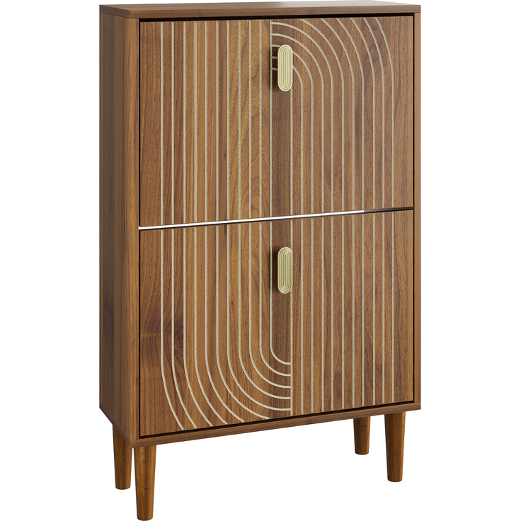 Schuhschrank, 60 cm breit, aus MDF und Spanplatte in Walnussfarbe, mit Rillendesign – Bild 5