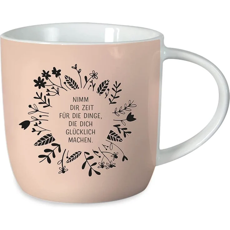 Grafik-Werkstatt Kaffeetasse mit Spruch 300 ml Porzellan Tasse Nimm dir Zeit, Weiß