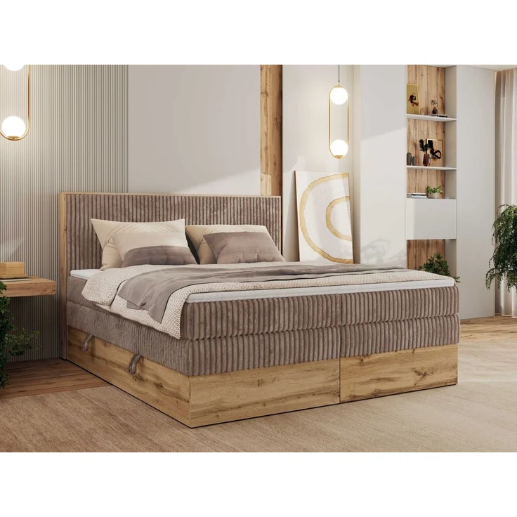 MKS MÖBEL Boxspringbett WOOD CLASSIC KING (Packung, Set, Topper T25/Visco, hohe Kopfteil, Multipocket-Matratze), Polsterbett, zwei Bettkästen, Möbelplattenelementen – Bild 1
