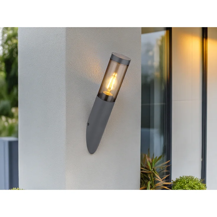 Wandleuchte, Edelstahl, anthrazit, rauchfarben, H 40 cm – Bild 5
