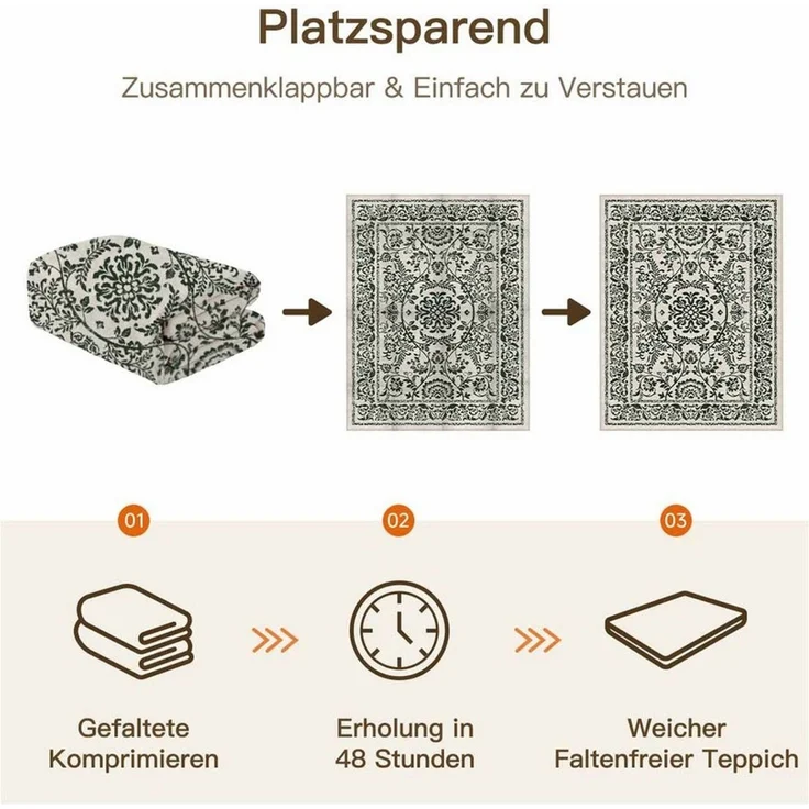 PURECOZY Teppich Kurzflor, Elegantes Blumenmuster, Rutschfest & Waschbar, Rechteckig, Höhe: 6.1 mm, geeignet für verschiedene Innenräume, 60x90 cm – Bild 3