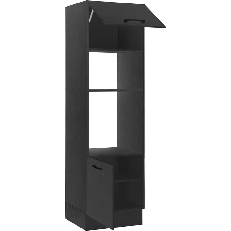 Stella Trading Turin Einbauschrank für Backofen und Mikrowelle in Schwarz - Geräumiger Hochschrank Küchenschrank mit viel Stauraum - 60 x 211 x 57 cm (B/H/T) – Bild 3