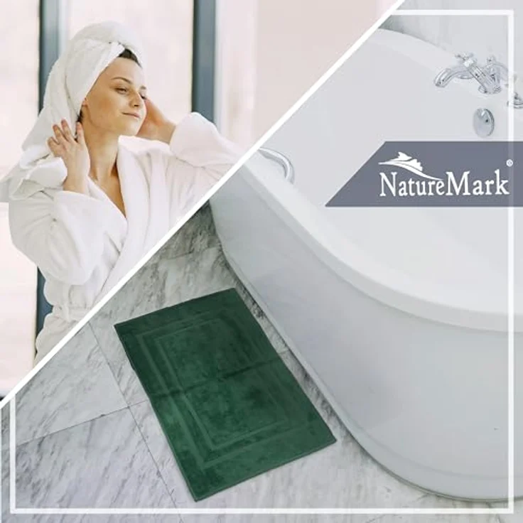 NatureMark 2er Pack Badvorleger Badematte | Premium Qualität | 100% Baumwolle | 50x80 cm | Duschvorleger Duschmatte Doppelpack | Farbe: Dunkel grün – Bild 6