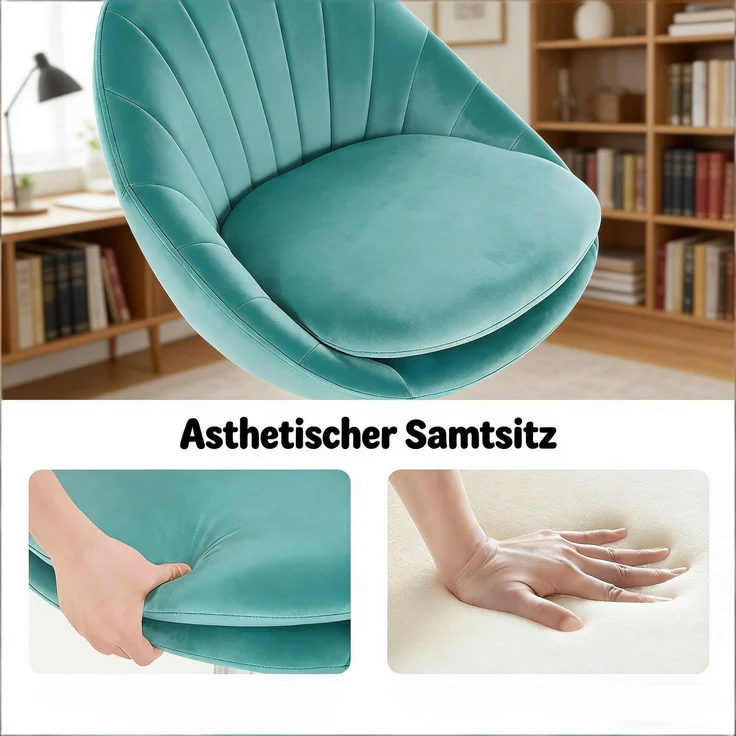 Bürostuhl 52 x 72–82 x 52 cm, höhenverstellbar, 360° drehbar, Samt & Metall, türkis, 1 St. – Bild 6