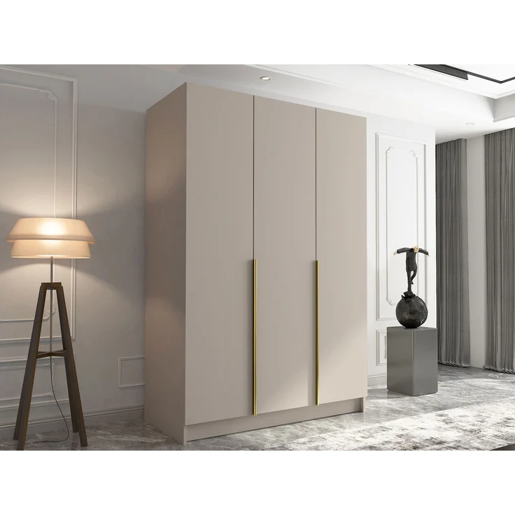 Mirjan24 'Cikzori' Kleiderschrank mit Einlegeböden und Kleiderstange, 3-türig, Laminatplatte, 215 x 58 x 150 cm, Cashmere / Gold, ohne Spiegel – Bild 3