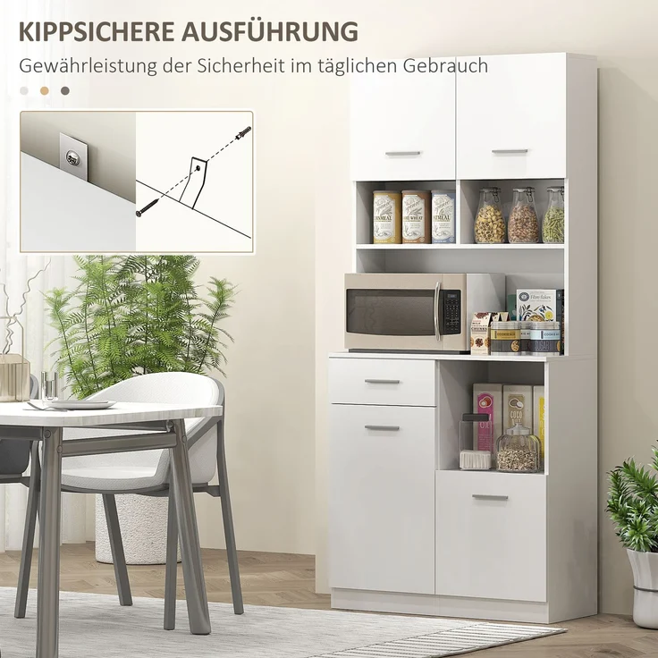 Küchenschrank, Buffet mit Schublade, Soft-Close Türen, 80 x 35 x 180 cm, Weiß--Weiß--180x35x80cm--YOUDENOVA – Bild 9