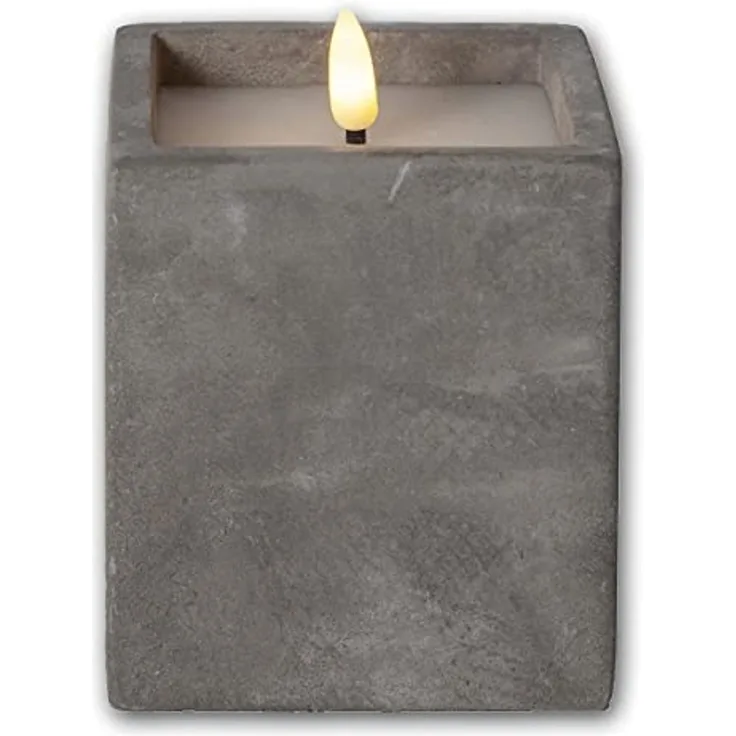 LED Blockkerze ,Flamme Cem', Zement, grau, 11,5cm