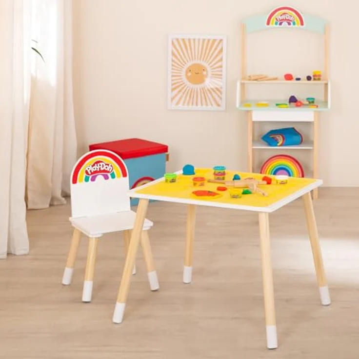 Roba Kreatives Sitzgruppen-Set Roba + Play-Doh, Tisch und Stuhl aus FSC-zertifiziertem Holz, 3D-Spielmatte 50 x 55 cm, inkl. 6 Dosen Knetmasse, Teigrolle, Pizzaschneider & Modelierwerkzeug – Bild 3