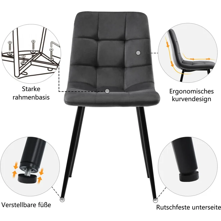 Merax Essgruppe, (Set, 5-tlg, Tisch mit 4 Stühlen), Esstisch und 4 Esszimmerstuhl Set Polsterstühle Küchetisch Marmoroptik, Grau – Bild 6