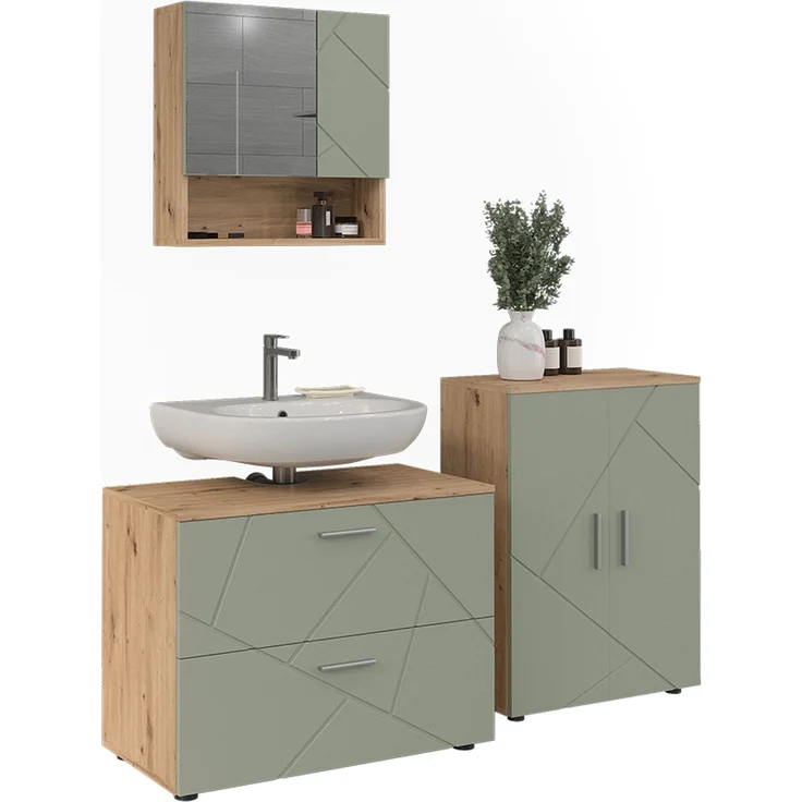 Badmöbel-Set Irma Salbeigrün 3-teilig Vicco – Bild 5