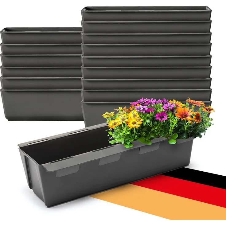BigDean 16er Set Paletten Blumenkästen - Einsatz - mit Hängesystem zum Einhängen - 37cm anthrazit - Pflanzkasten für Europalette Balkonkasten Blumentopf - aus recyceltem PP-Kunststoff