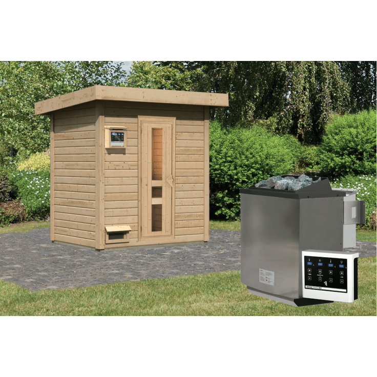 Karibu Sauna Hytti 1 naturbelassen mit 9 kW Bio-Ofen mit externer Steuerung