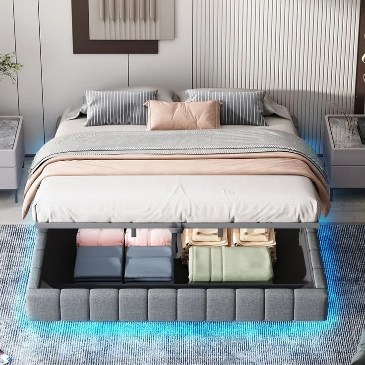 STILVORA Polsterbett 180x200 Jugendbett mit Matratze,Bettgestell mit LED-Licht&Bettkasten (mit Stauraum und LED-Beleuchtung – Multifunktionales Design ohne Kopfteil, Luftdruck-Lagersystem, Robuster Metallrahmen für 250 kg Belastbarkeit, Perfekt für Sch... – Bild 5