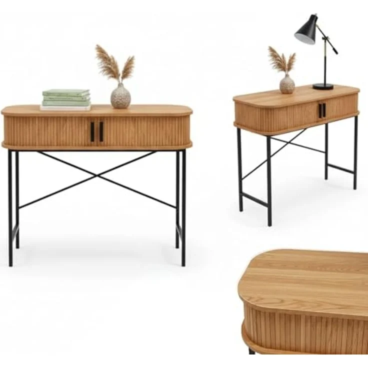 EDAXO Schreibtisch Konsole mit Schiebetüren SCAVA, geriffelt, 100 x 35 x 80,5 cm (funktional, Einzelmöbel), Lamellenfront – Bild 4