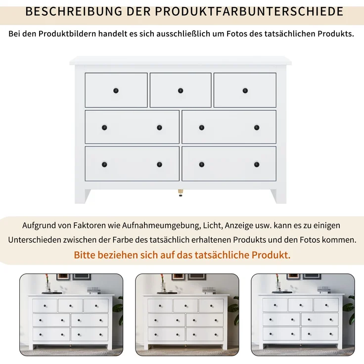 DESVIAE Sideboard mit 7 Schubladen, 152x88,5x40 cm, aus Spanplatte, Weiß – Bild 5