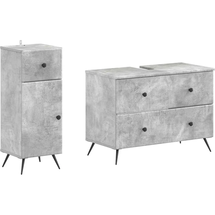 vidaXL 2-teiliges Badezimmer Schrank Set BREDA Betongrau Holzwerkstoff 3417723 – Bild 2