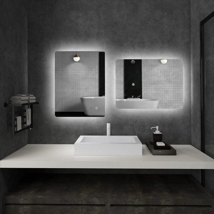 Badezimmerspiegel mit regulierbarer LED-Beleuchtung, Touch-Schaltern und Antibeschlagfunktion, 70 x 50 cm – Bild 3