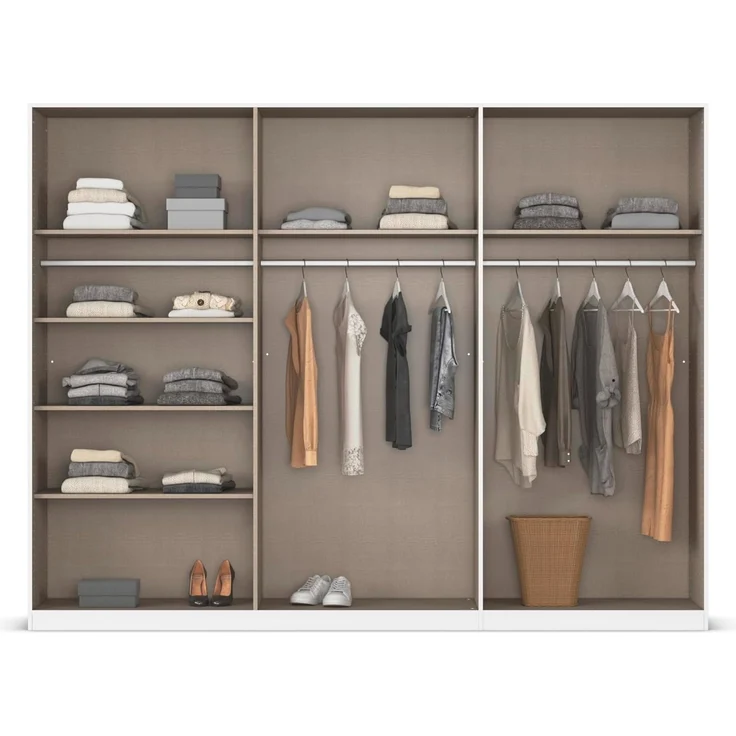 Rauch Möbel Alabama, Kleiderschrank, Garderobenschrank, 6-türig, Spiegel, Zubehör Classic, 3 Kleiderstangen, 6 Einlegeböden, Farbe Grau metallic, Schwarz, Griff Grau metallic, 271 x 210 x 54 cm – Bild 7