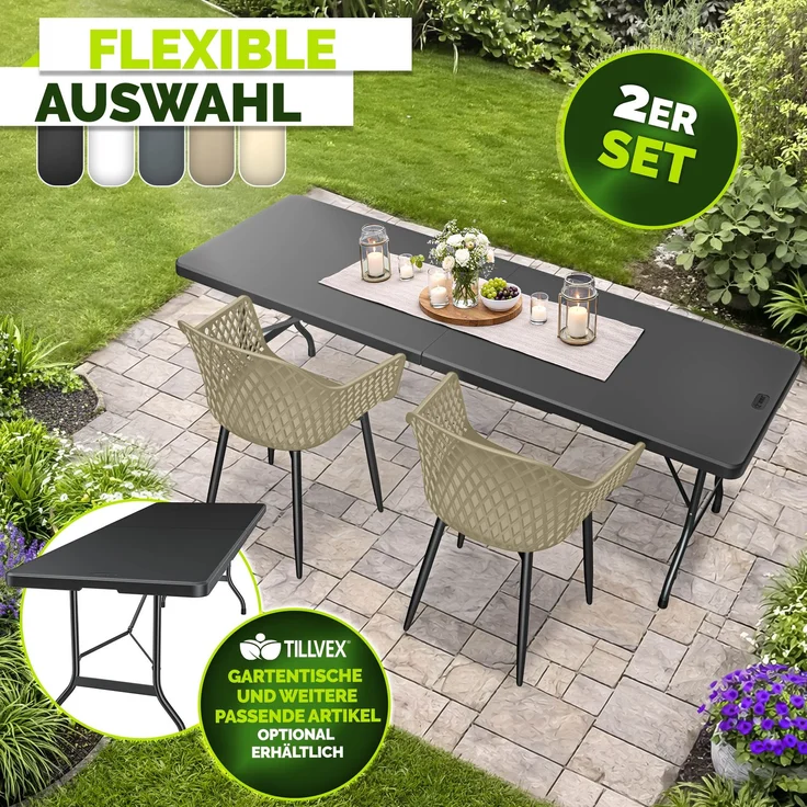 tillvex® Gartenstuhl 2er Set Wetterfest mit Armlehne | Outdoor Stühle bis 120kg belastbar | Gartenstühle UV-beständig | Terrassenstuhl Gartenmöbel Terrasse Balkon Outdoor Garten – Bild 8