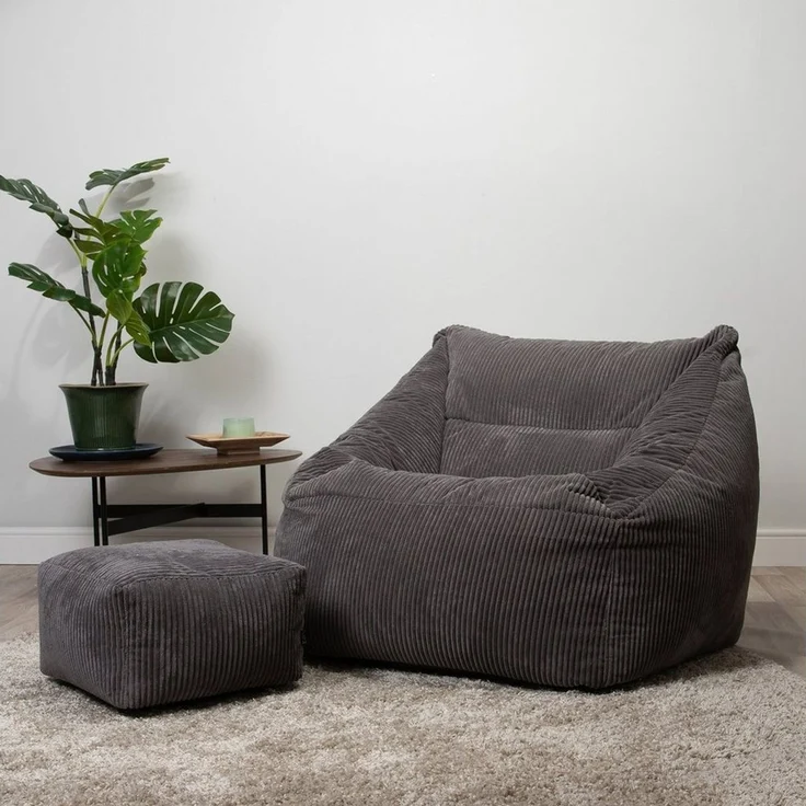 icon Sitzsack Riesen Sessel aus Cord Flauschig „Natalia" mit Hocker (Spar-Set, 1 x Sitzsack-Sessel, 1 x Fußhocker), Sitzsack XXL, Made in Germany, für Erwachsene & Kinder, für Wohnzimmer – Bild 2
