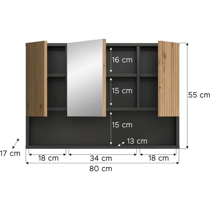 Spiegelschrank B/H/T: 80x55x17 cm in Basalt Nachbildung und -- – Bild 4