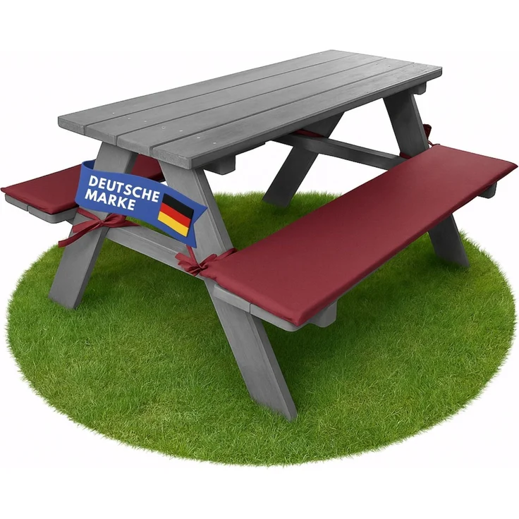 Coemo Kinder-Sitzgruppe Grau Picknicktisch mit Polster Spieltisch Gartentisch Holz – Bild 2