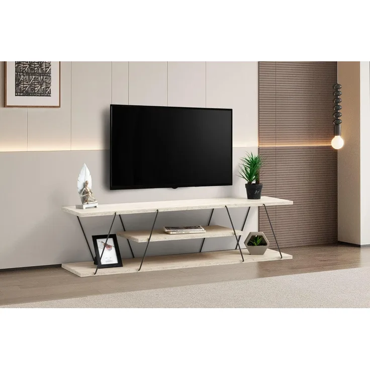 TV-Ständer, 'Canaz', 33 x 30 x 120, Travertinschwarz