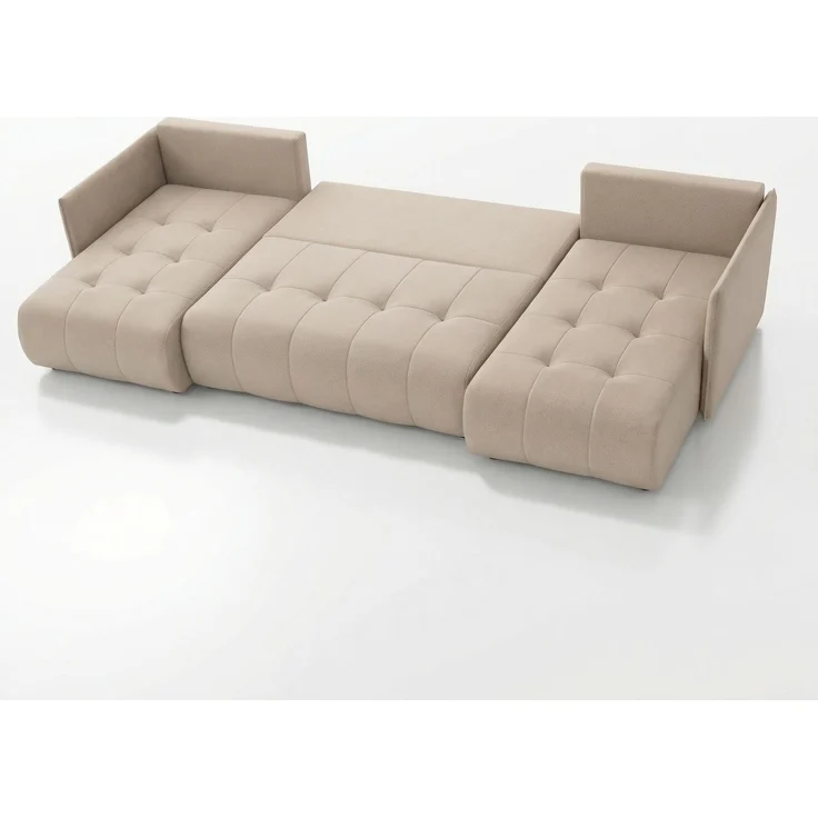 Wohnero24 NESSA U Ecksofa 292x152 cm mit Schlaffunktion 280x140 & Bettkasten – XXL Wohnlandschaft Creme – Bild 5