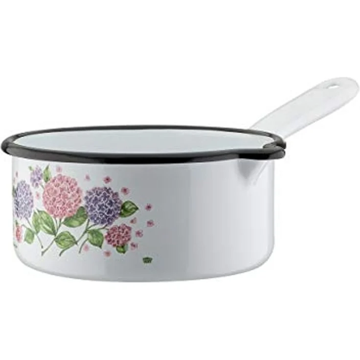 GSW Topf-Set Hortensie, Stahl-Emaille (Set, 6-tlg, je 1x Kochtopf Ø 16/20 cm, Stielkasserolle Ø 16 cm, Milchtopf Ø 12 cm), Induktion – Bild 2