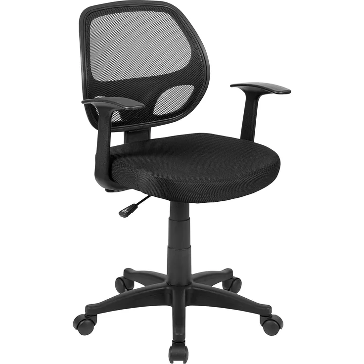 Flash Furniture Bürostuhl mit mittelhoher Rückenlehne – Ergonomischer Schreibtischstuhl mit Armlehnen und Netzstoff – Perfekt für Home Office oder Büro – Schwarz