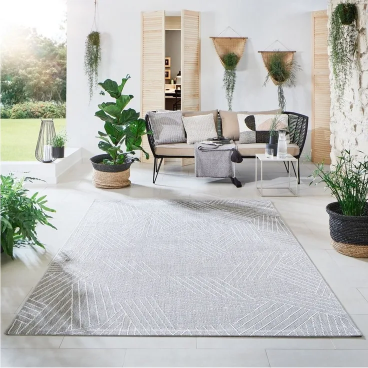 In- und Outdoorteppich Öland - Kristall, Farbe: Silber Beige, Größe: 80x150 cm