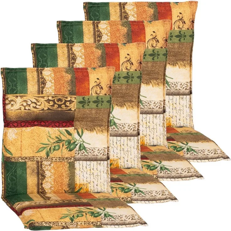 NYVI Polsterauflage Niedriglehner Auflagen Rio 4er Set - Stuhlauflage für Gartenstühle, (4 St), Sitzauflage, Pflegeleicht, Robust, Bequem