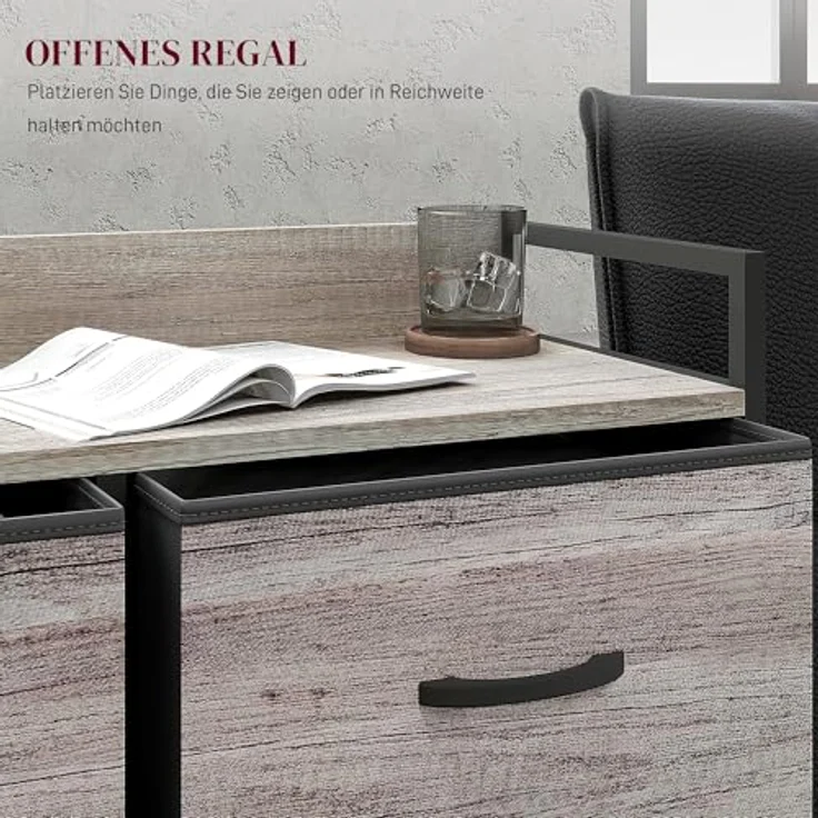 HOMCOM Kommode, Grau, 6 Schubladen, pulverbeschichteter Stahlrahmen, 79x85x29 cm, ideal für Wohnzimmer – Bild 5