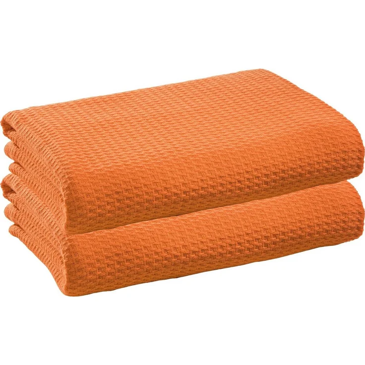 Erwin Müller 'Siena' Wohndecke, Baumwolle Uni, Orange, 2er-Pack | 100x150 cm – Bild 1