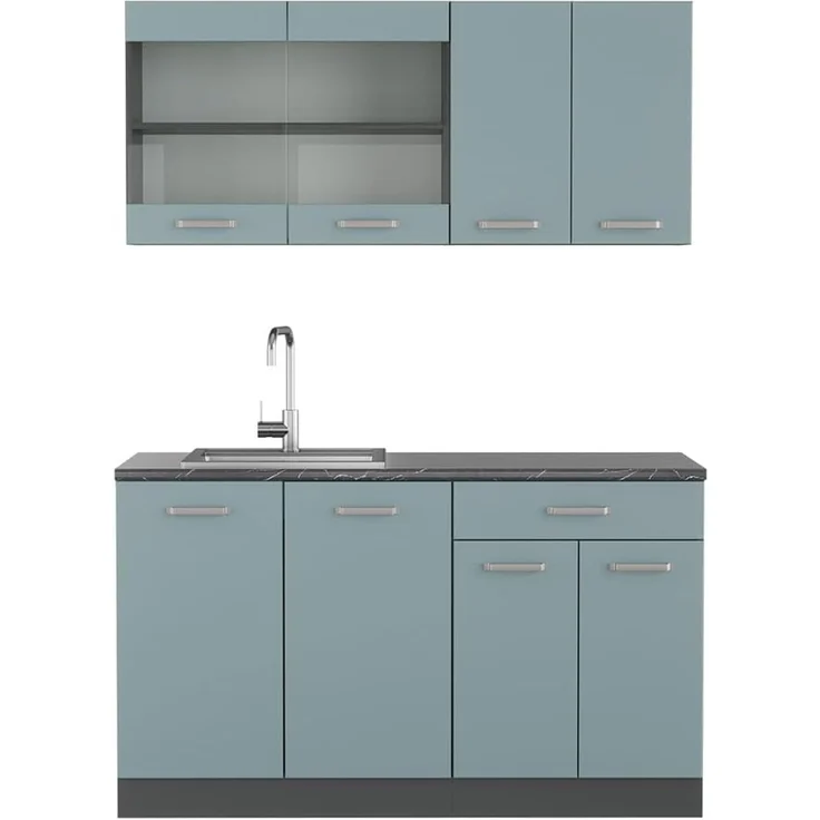 Singleküche R-Line Blau-Grau/Anthrazit 140 cm ohne Arbeitsplatte Vicco – Bild 1