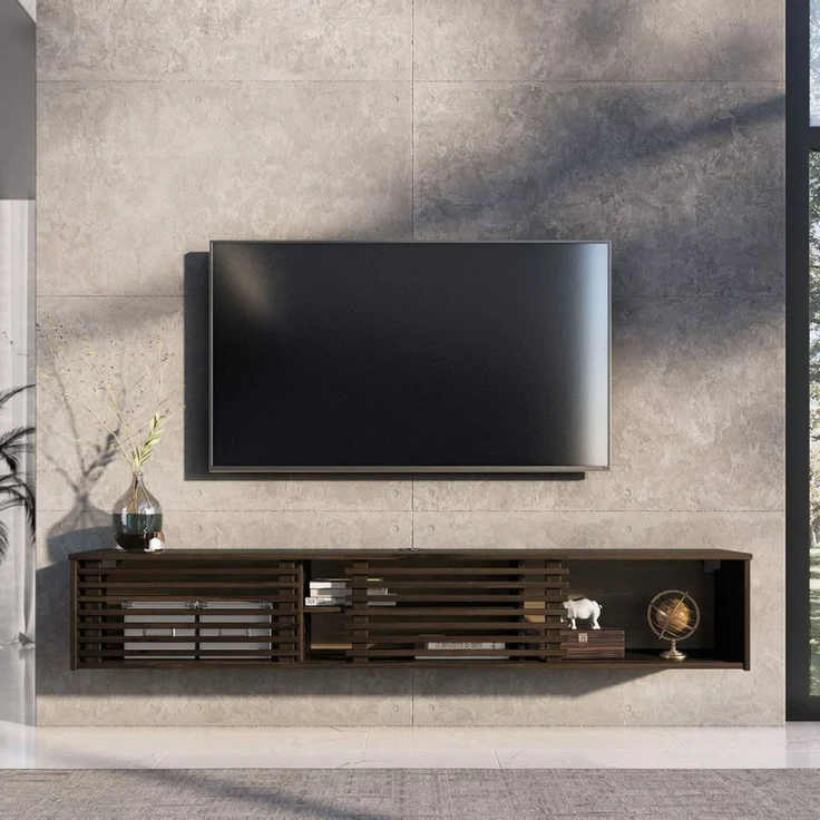 IDIMEX Lowboard RIAN, TV Lowboard hängend aus Massivholz mit Lamellentüren Nussbaum Finish – Bild 2