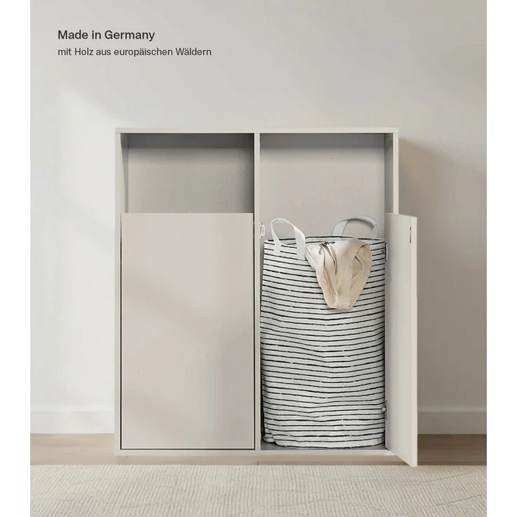 mokebo Wäscheschrank Der Wäschehüter (2-türig) Wäschekorb oder Wäschesammler mit Magnetverschluss in Beige Grau – Bild 2