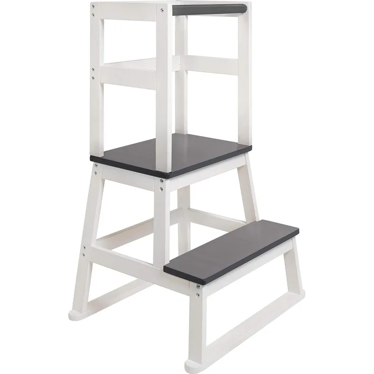 BOMI® Kinder Tritthocker mit 2 Stufen Swubi | Treppchen für Kinder in Grau | Stockerl für Kind & Baby aus Holz | Schemel, Hocker Kinder | Kinderhocker für Mädchen & Jungen