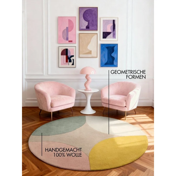 Ted Baker Wollteppich Cecil, rund, Höhe: 17 mm, Wolle, Naturteppich, Handgemacht, Wohnzimmer, Schlafzimmer, bunt – Bild 2