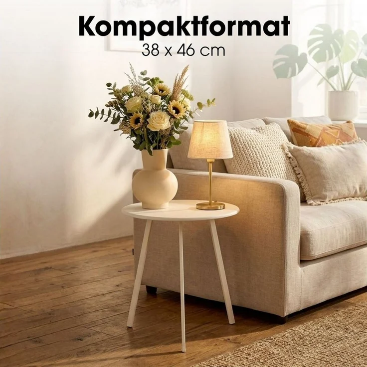 MICA Decorations Seattle Beistelltisch für Außenbereich - Runder Couchtisch - Pflanzentisch und Kaffeetisch - H45 x Ø38 cm - Metall - Cremefarben – Bild 4