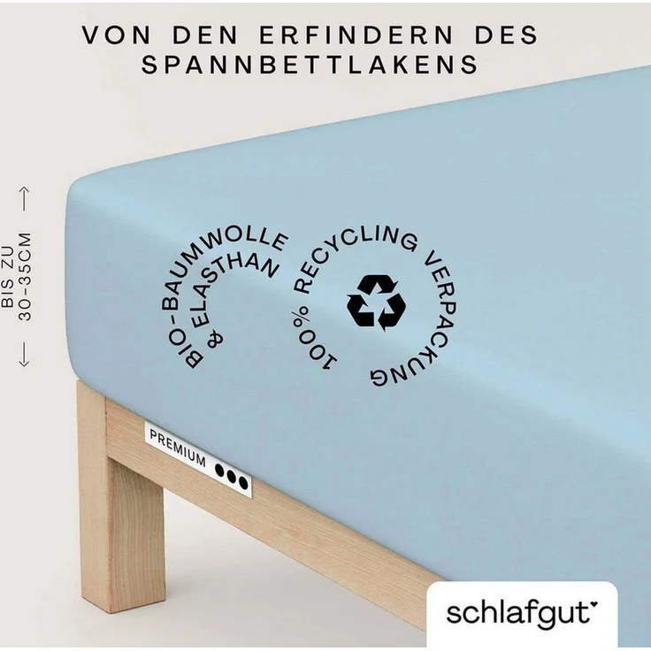 Schlafgut Spannbettlaken Premium, Gummizug: rundum, (1 Stück), Mako-Zwirn-Jersey, Blue Light, L 140x200cm - 160x220cm – Bild 1