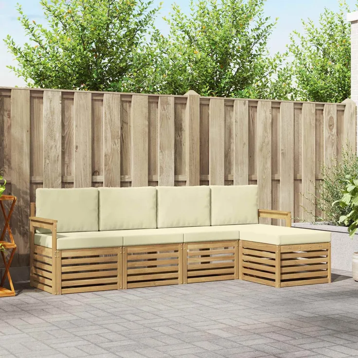 vidaXL Outdoor-Sofagarnitur 5 stk. 5-Sitzer Weiß und Creme Polyester 3391660