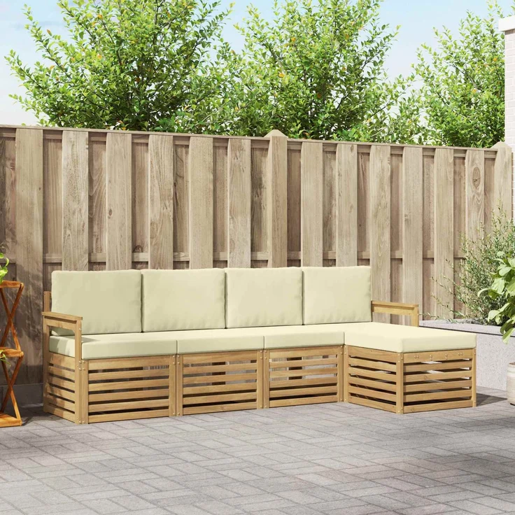vidaXL Outdoor-Sofagarnitur 5 stk. 5-Sitzer Weiß und Creme Polyester 3391660 – Bild 1