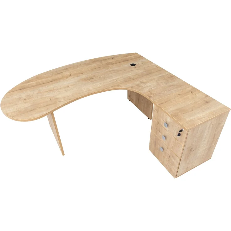 Winkelschreibtisch "Gela", Holzfuß, Saphir Eiche Dekor, 180 x 120 x 74 cm, inkl. Beistellcontainer, rechts gewinkelt – Bild 3