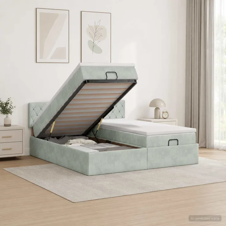 vidaXL Ottoman-Bett mit Matratze und LED Hellgrau 180 x 200 cm Samt 3457314