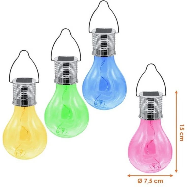 Spetebo LED Solarleuchte Kunststoff Solar Glühbirne 4er Set 15 cm - in gelb, grün, pink, blau, Solarbetrieben, LED wechselbar, warm weiß, Praktische Einschlatautomatik – Bild 4